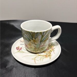 Floral Porcelain Espresso Cup & Saucer - Green, Yellow, Pink